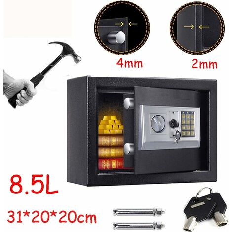 Safebox For Home, High Security Steel Money Cash Safe Box, Electronic Password Safe Cabinet with Code & Key for Storing Valuable Objects at Home or Office, Wall Floor Anchoring Design, 8.5L Capacity