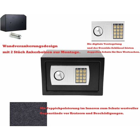 Fireproof 8.5L Electronic Password Security Safe Money Cash Deposit Box Office Home Safe Password Key Anti-theft Safe Box Wall Mounted Home Safety Security Lock Boxes 4.8KG