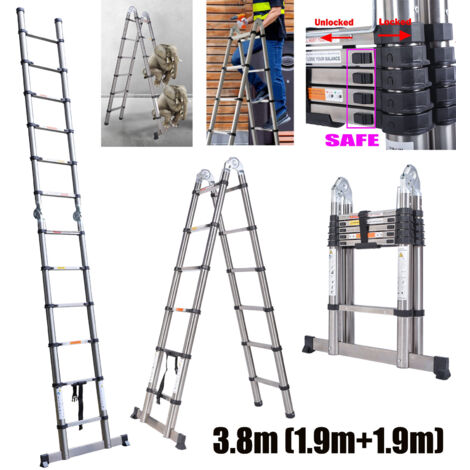 Telescopic Ladder Extendable Multi-Purpose Steel Folding Steps A Frame ...
