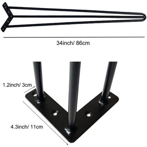 4x 34" Hairpin Legs/Hair Pin Legs Set for Furniture Bench Desk Table Metal Steel