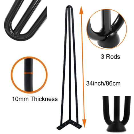 4x 34" Hairpin Legs/Hair Pin Legs Set for Furniture Bench Desk Table Metal Steel