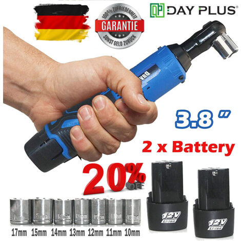 3 8 120Nm Cordless Ratchet Right Angle Wrench Impact Power Tool 2 Battery 7 Socket
