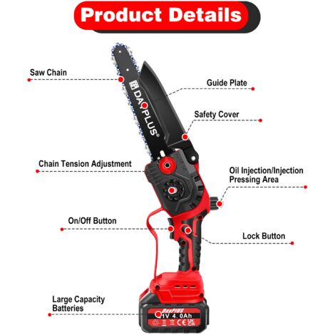 8 Handheld Electric Chainsaw Cordless Chain Saw Wood Cutter Battery 18800 rpm