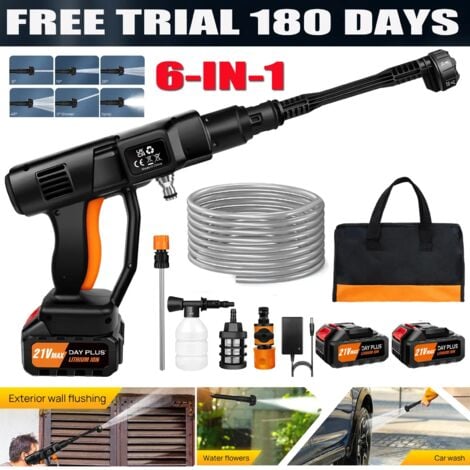 6 IN 1 Cordless Car High Pressure Washer Jet 180Bar Water Wash Cleaner Gun 3000W