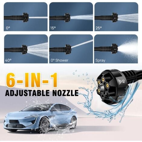 6 IN 1 Cordless Car High Pressure Washer Jet 180Bar Water Wash Cleaner Gun 3000W