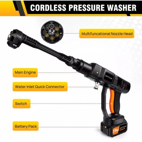 6 IN 1 Cordless Car High Pressure Washer Jet 180Bar Water Wash Cleaner Gun 3000W