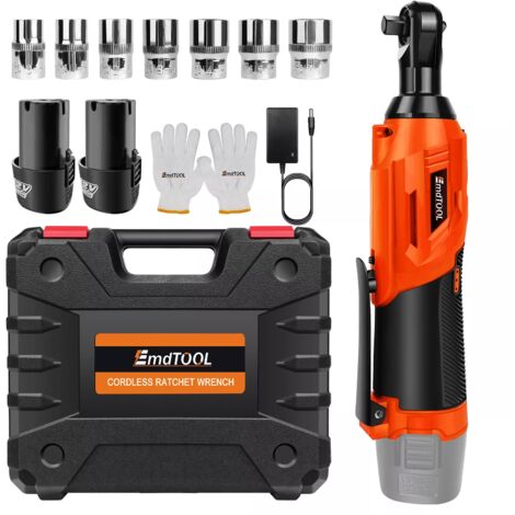 420Nm Electric Cordless Right Ratchet Angle Wrench 3/8' 90° Tool + 7PCS Sockets