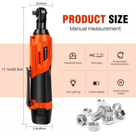 420Nm Electric Cordless Right Ratchet Angle Wrench 3/8' 90° Tool + 7PCS Sockets