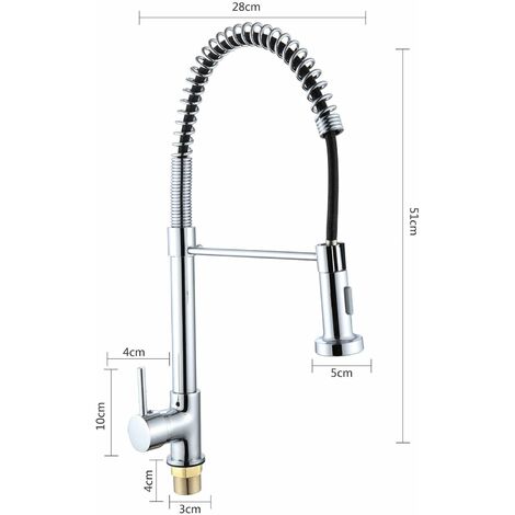 Chrome Monobloc Kitchen Sink Mixer Tap Swivel and Spring Spout Pull Out Hose Spray Single Lever Swan Neck Faucet, 10 Year Warranty