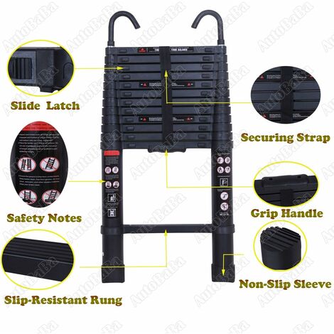 Mult-Purpose Telescopic Folding Ladder 3.2M  Aluminium Extension Ladder Straight Ladder with Detachable Hook, EN131 (3.2M, Straight Ladder with Hook)