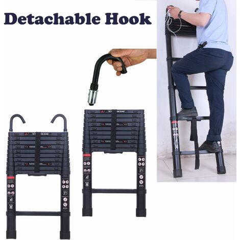 Mult-Purpose Telescopic Folding Ladder 3.2M  Aluminium Extension Ladder Straight Ladder with Detachable Hook, EN131 (3.2M, Straight Ladder with Hook)