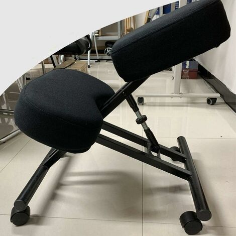 Kneeling Chair,Posture Corrective Chair Adjustable Angled Kneeling Chair with Back Support Ergonomic Kneeling Stool with Cushion and Rolling Wheels for Home Office Black Load Capacity 250lb 