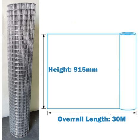 Welded Mesh Wire, Fence, 30M Galvanised Steel Garden Netting, 1”x1" hole Livestock Fencing Roll for Chickens, Rabbits, Dogs, Window Guards Vegetable Protection for Indoor or Outdoor (3 x 98.5FT) (1/5)