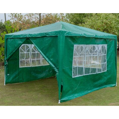 GREEN- Garden Gazebo with Sides 3M x 3M Outdoor Garden Shelter with Detachable Sides Waterproof Beach Party Festival Camping Tent Canopy Wedding Marquee Awning Shade