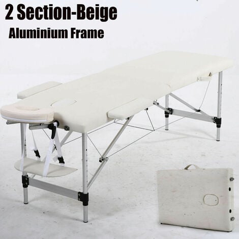 2 Section Portable Massage Table All-Inclusive Folding Couch Bed for Tattoo Beauty Salon Therapy with Aluminum Frame High Quality PU Leather Beige