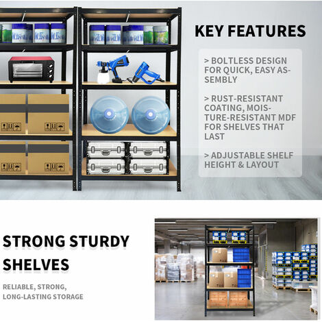 Heavy Duty Storage Racking 5 Tier Shelving Boltless Metal for Garage Workshop Warehouse Shed Storage 180CM