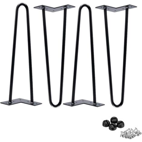 14” Hairpin Legs Black Steel 35CM Industrial Mid Century Modern Style, 2 Rod, 10MM, Pack of 4, Heavy Duty Metal Coffee Table Furniture Leg Feet DIY Project w/Protector Feet & Screws