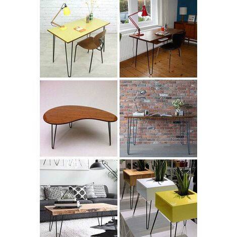 14” Hairpin Legs Black Steel 35CM Industrial Mid Century Modern Style, 2 Rod, 10MM, Pack of 4, Heavy Duty Metal Coffee Table Furniture Leg Feet DIY Project w/Protector Feet & Screws
