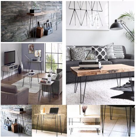 14” Hairpin Legs Black Steel 35CM Industrial Mid Century Modern Style, 2 Rod, 10MM, Pack of 4, Heavy Duty Metal Coffee Table Furniture Leg Feet DIY Project w/Protector Feet & Screws
