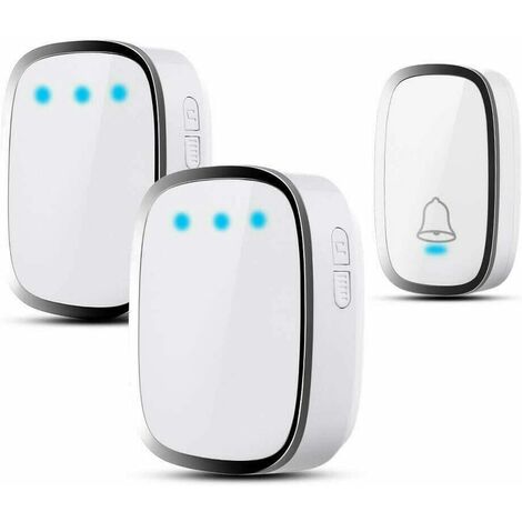 Wireless Doorbell with 2 Receivers, Waterproof Door Bell, Wall Plug-in Cordless Chime, 300m/1000ft Range, 36 Melodies to Choose, 4 Level Volume, White (1/5)