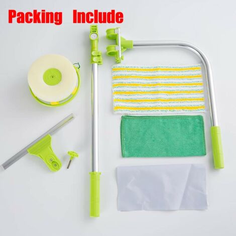 Extendable Window Squeegee Cleaner, 2 in 1 Squeegee with Extension Pole 1.4m, Telescopic Window Glass Cleaning Equipment Kit for Indoor/Outdoor High Window