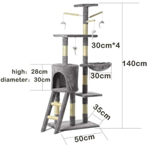 Multi Cat Tree Tower Cat Scratching Post Scratcher Activity Centre 140cm Cat Climbing Tower Large Cat Trees Towers Cat Condo Furniture with Padded Plush Perch for Indoor Cats Play and Rest