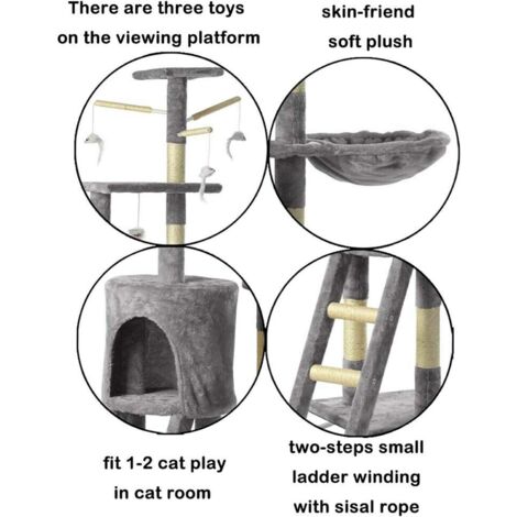 Multi Cat Tree Tower Cat Scratching Post Scratcher Activity Centre 140cm Cat Climbing Tower Large Cat Trees Towers Cat Condo Furniture with Padded Plush Perch for Indoor Cats Play and Rest