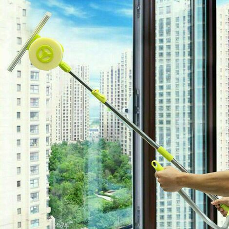 U-Type Telescopic High Rise Window Cleaner Glass Dust Cleaning, Adjustable Sponge Head and Squeegees Window Cleaning Tool with 1.4m Extendable Pole, For Bathroom, Car and Office