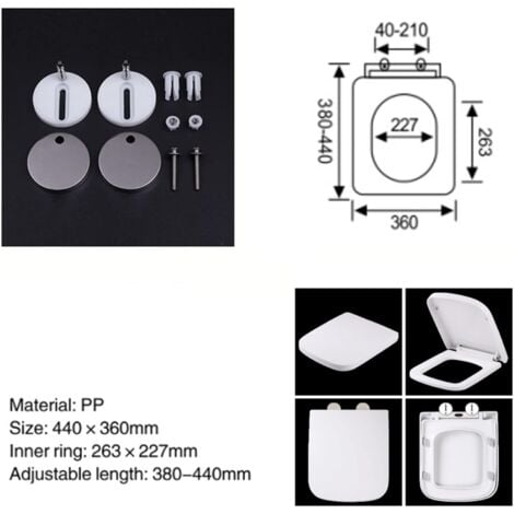 Soft Close Toilet Seat with Quick Release Square Toilet Seat Simple Top Fixing with 360 Adjustable Hinges Standard Toilet Seats Heavy Duty Anti-Bacterial WC Seats White Duroplast Loo Seat Toilet Lid