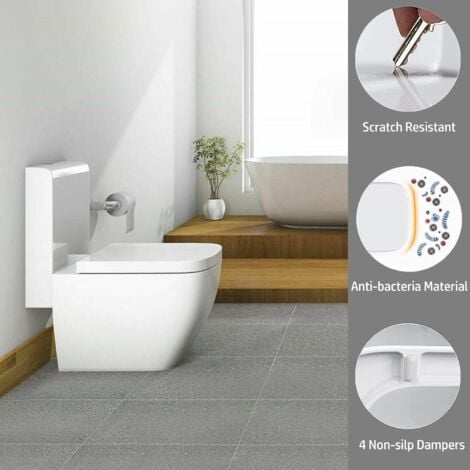 Soft Close Toilet Seat with Quick Release Square Toilet Seat Simple Top Fixing with 360 Adjustable Hinges Standard Toilet Seats Heavy Duty Anti-Bacterial WC Seats White Duroplast Loo Seat Toilet Lid