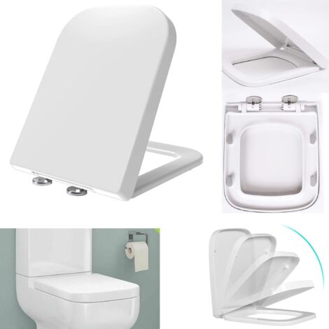 Square Toilet Seat, Soft Close Toilet Seat with Quick Release for Easy to Clean, Heavy Duty Anti-Bacterial Toilet Seat Covers, Top Fix 360 Adjustable Hinges, White Duroplast Toilet Lid Loo Seat