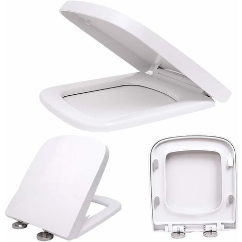 Square Shape Soft Close Quick Release Toilet Seat with Top Fix/Bottom Fittings, Anti-Bacterial Toilet for Family, Adult, White (1/5)