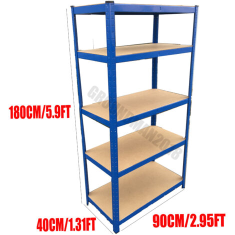 Metal Racking, Steel & MDF Boltless Shelves, 180cm x 90cm x 40cm, Blue 5 Tier (175KG Per Shelf), 875KG Capacity Garage Shed Storage Shelving Units, 5 Year Warranty (1/5)