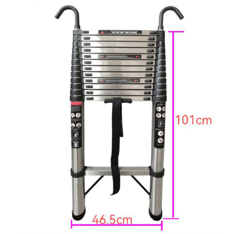 Telescopic Ladder 5M Multi-Purpose Folding Ladder with Hooks, Extendable Loft Ladder Portable Collapsible Ladder, Anti-Slip Telescoping Ladder, Extension Ladder, Max Load 150kg, EN131 (5M/16.4FT)