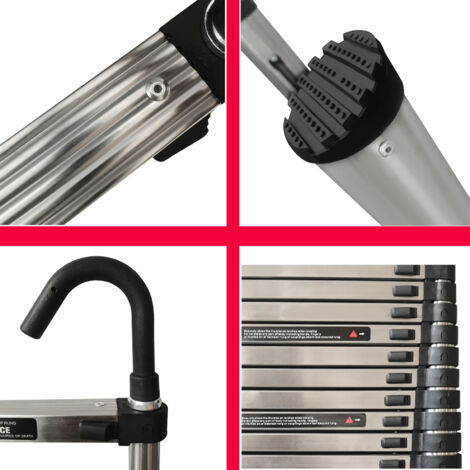 Telescopic Ladder 5M Multi-Purpose Folding Ladder with Hooks, Extendable Loft Ladder Portable Collapsible Ladder, Anti-Slip Telescoping Ladder, Extension Ladder, Max Load 150kg, EN131 (5M/16.4FT)