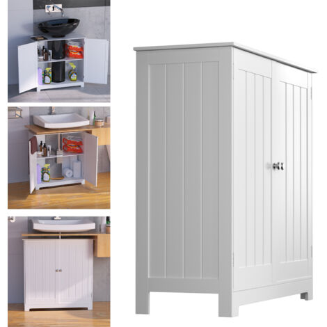 Wooden Bathroom Sink Cabinet Under Basin Shelf Cupboard Storage Unit 2 Doors