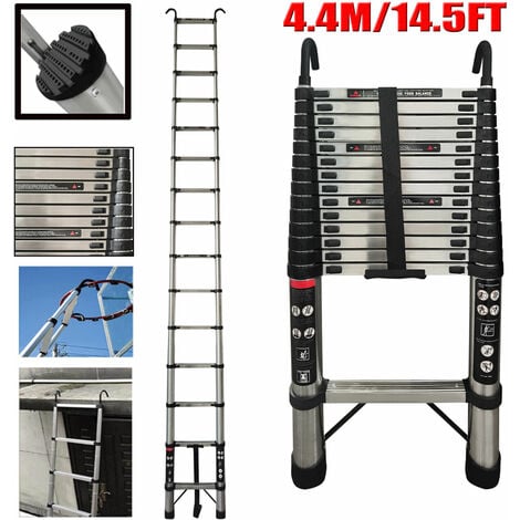 4.4M Telescopic Loft Ladder with 2 Detachable Hooks 150 kg Load ...