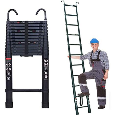 12.5ft Telescopic Ladder with 2 Detachable Hook Aluminum Ladder 3.8m Multi Purpose 330lbs Capacity EN131