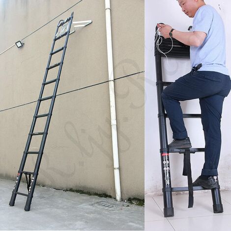 12.5ft Telescopic Ladder with 2 Detachable Hook Aluminum Ladder 3.8m Multi Purpose 330lbs Capacity EN131