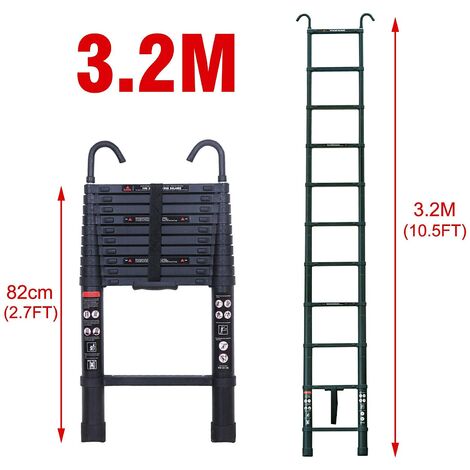 Extension Ladder 3.2M Telescopic Ladder Aluminum with Removable Hook