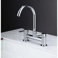 Kitchen Sink Taps 2 Hole 1/4 Turn Dual Lever Deck Mounted Hot & Cold Mixer Faucet Swivel Spout Black Taps
