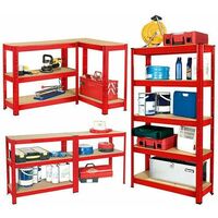 Heavy Duty 5 Tier Boltless Shelving Unit Warehouse Garage Utility Home Storage Rack, Adjustable - Can be split to create 2 seperate Shelf Units | Large, Red
