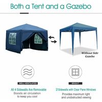 Pop up Gazebo with Sides 3m x 3m - Detachable Sides, Heavy Duty Waterproof Instant Sun Shade And Block Wind, Party Tent Outdoor Garden Shelter Beach Canopy with Carry Bag (Blue)