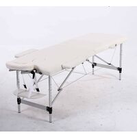 Portable Massage Table 2 Section All-Inclusive Folding Couch Bed for Tattoo Beauty Salon Therapy with Aluminum FrameHigh Quality Beige White PU Leather