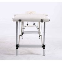Portable Massage Table 2 Section All-Inclusive Folding Couch Bed for Tattoo Beauty Salon Therapy with Aluminum FrameHigh Quality Beige White PU Leather