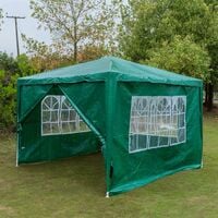 GREEN- Garden Gazebo with Sides 3M x 3M Outdoor Garden Shelter with Detachable Sides Waterproof Beach Party Festival Camping Tent Canopy Wedding Marquee Awning Shade