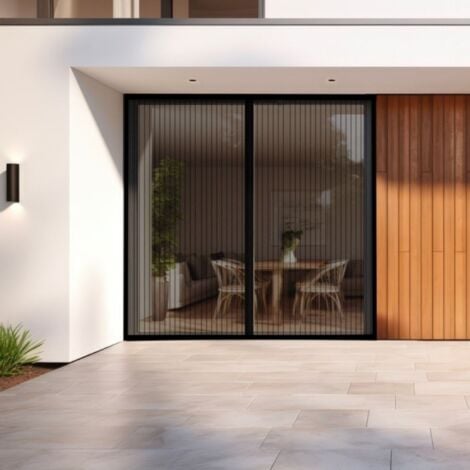 Moustiquaire rideau de porte sans percer pour baie vitrée - Noir - L220 x H220cm