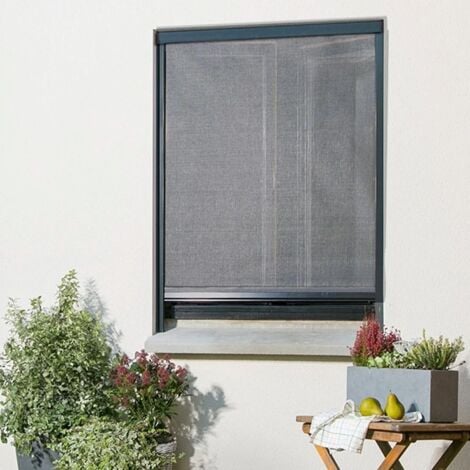 Moustiquaire enroulable anti-pollen en alu pour fenêtre - Gris - L80 x H130cm