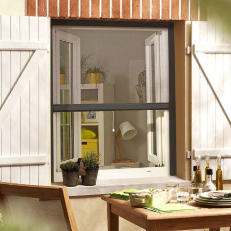 Moustiquaire enroulable anti-pollen en alu pour fenêtre - Gris - L80 x H130cm
