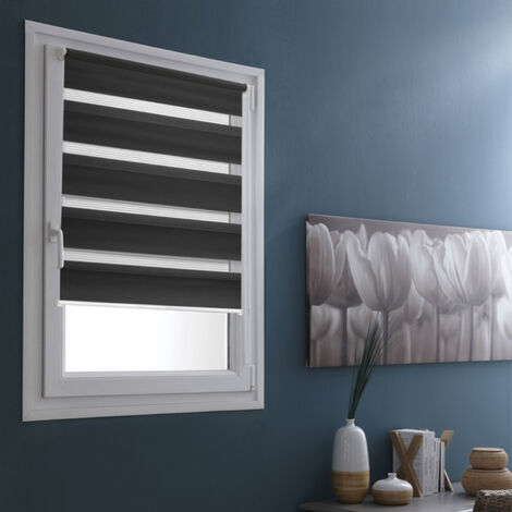 Madecostore – Store enrouleur jour nuit basique 55 x 100cm – Tissu 100% polyester – Mécanisme à chaînette – Opacité alternée voilage/tamisant (1/2)